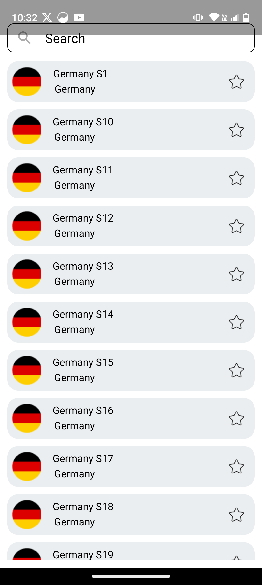 Screenshot of the MYGEM VPN server list showing multiple German server options.